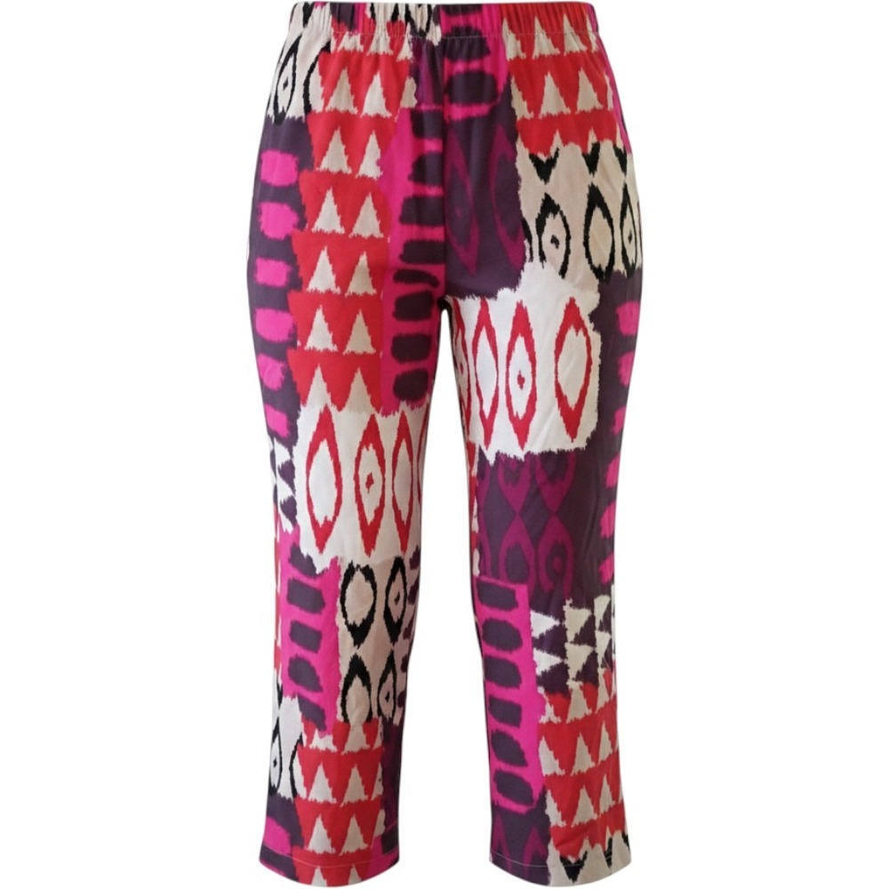 Natori Pajama Pants Women XS Pink Purple Ikat Geometric Print Wide Leg Sleepwear